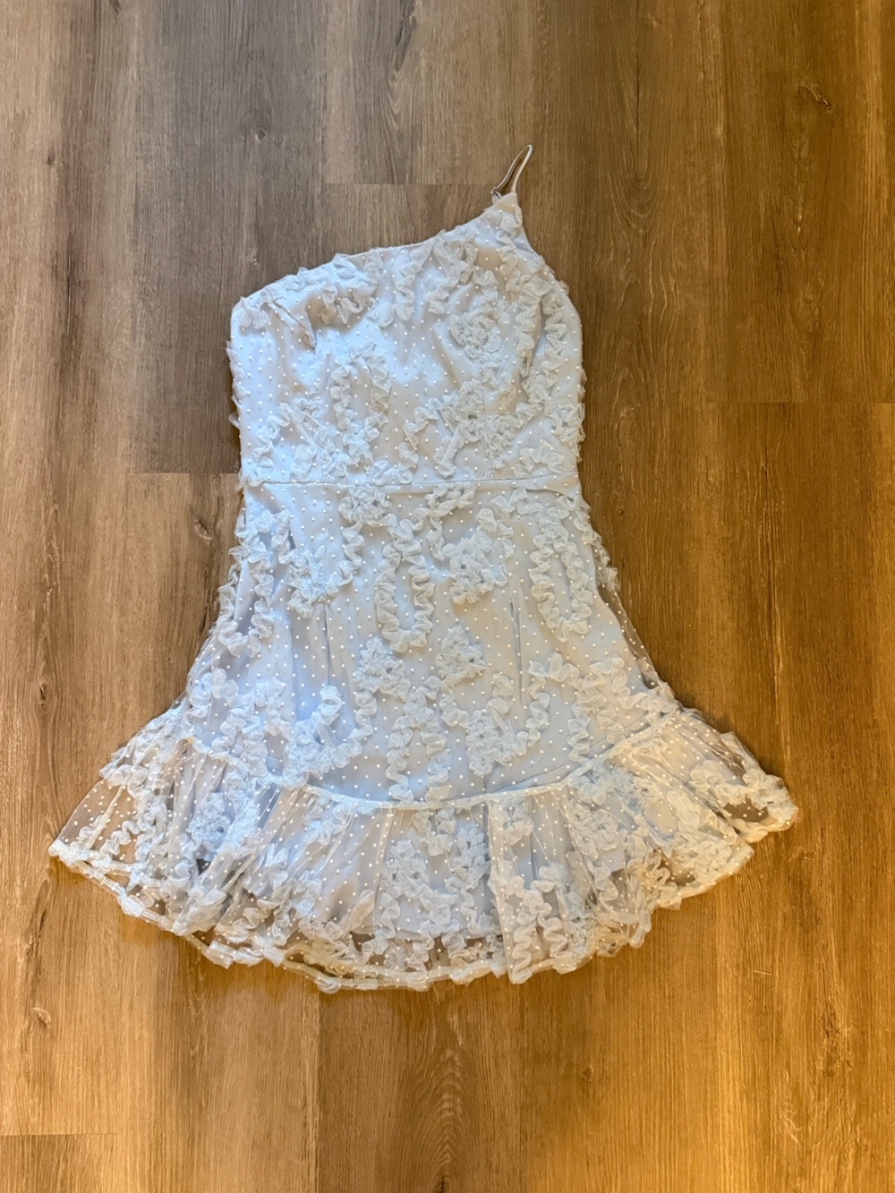 Asymmetric One-Shoulder light blue lace mini dress